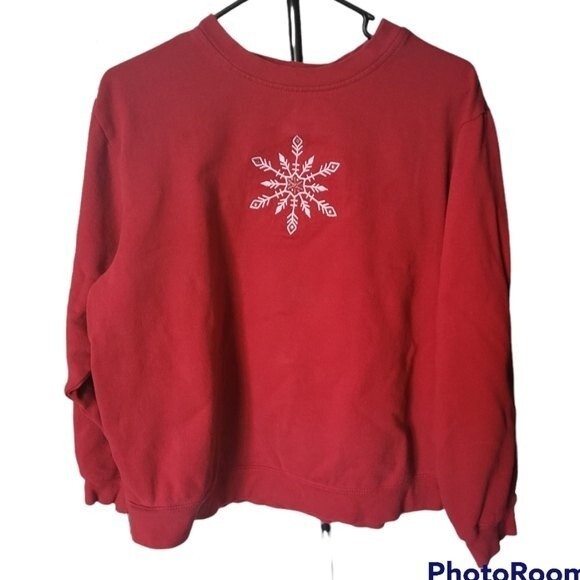 VINTAGE Y2K 90s Xmas Cottagecore Grandmother Red Snowflake Sweatshirt  L Large - Picture 1 of 4